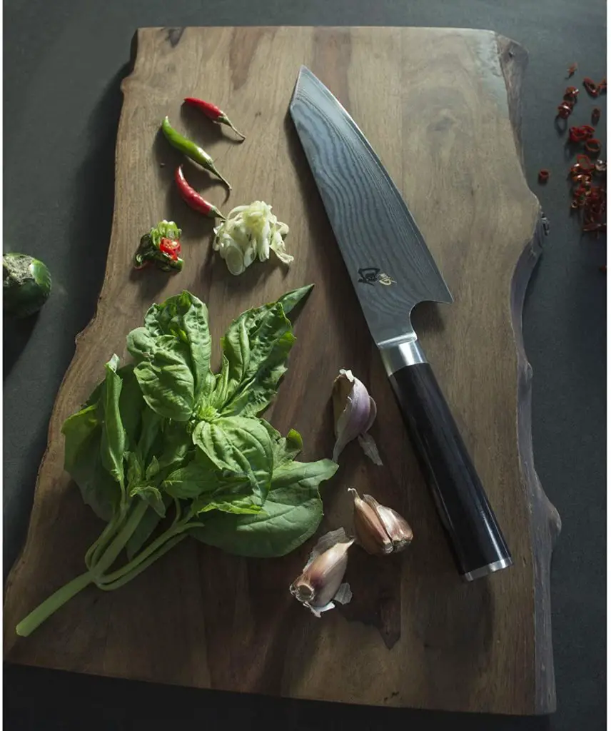 Shun Classic 8 Inch Kiritsuke Knife with Vegetables