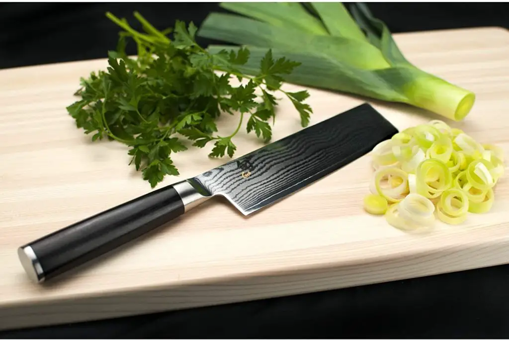 Shun classic 6.5 inch Nakiri Knife Cutting Vegetables