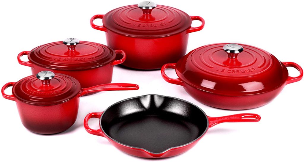 Le Creuset 9 piece Cast Iron Cookware Set Color Cherry