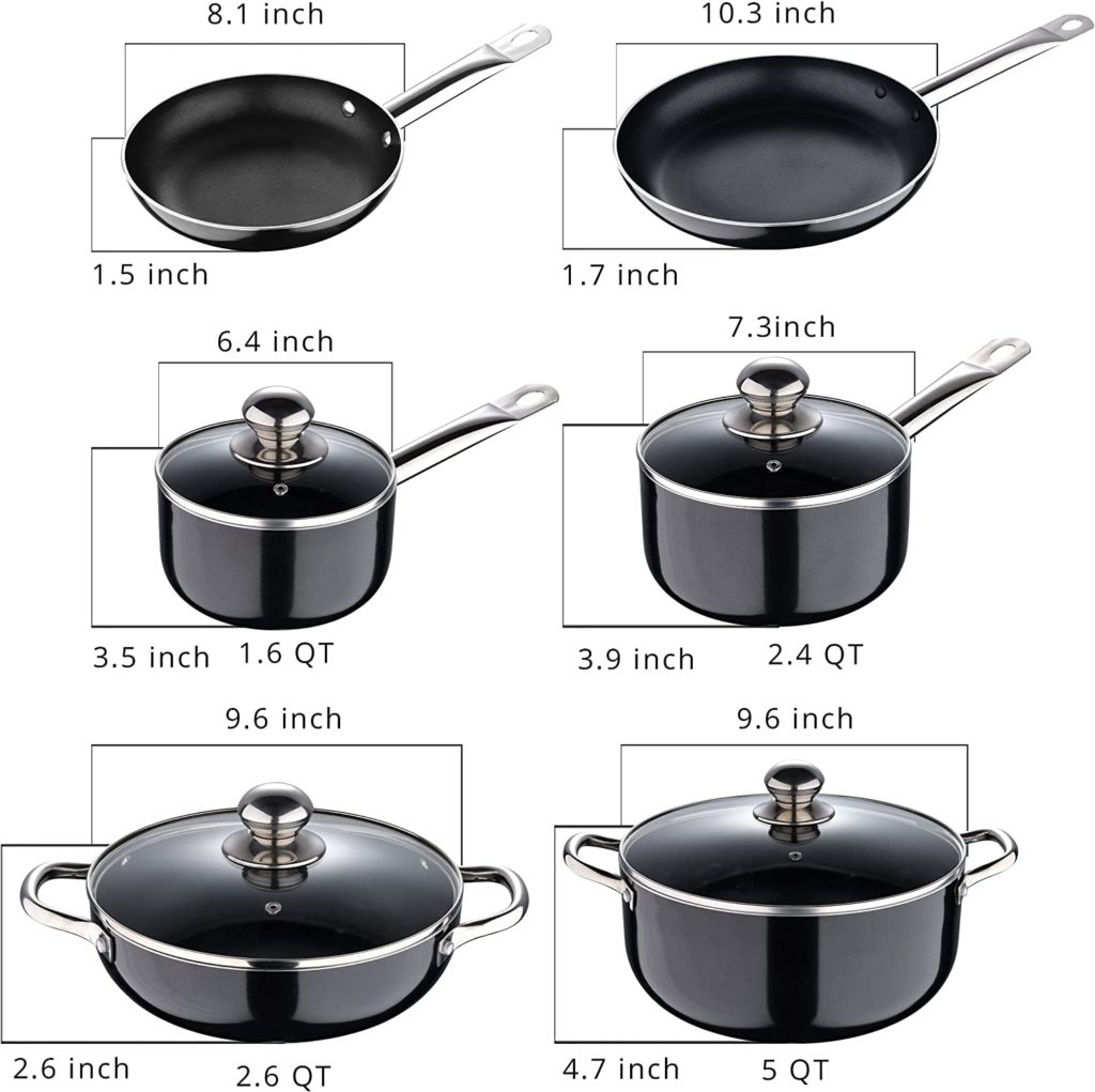 Bergner ProChef Nonstick cookware set sizes explained