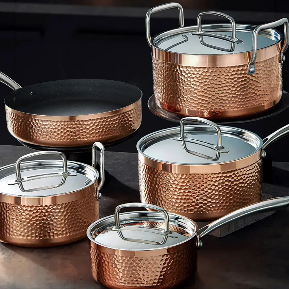 Homray 9 Piece Tri ply bonded copper dishwasher safe cookware