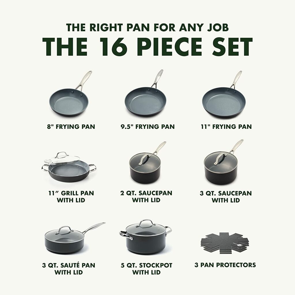 GreenPan Valencia Pro Hard Anodized Nonstick Dishwasher safe cookware 16 piece set